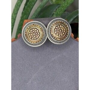 Vintage Ben Amun Statement Clip Earrings Mixed Metal Byzantine Coin Designer